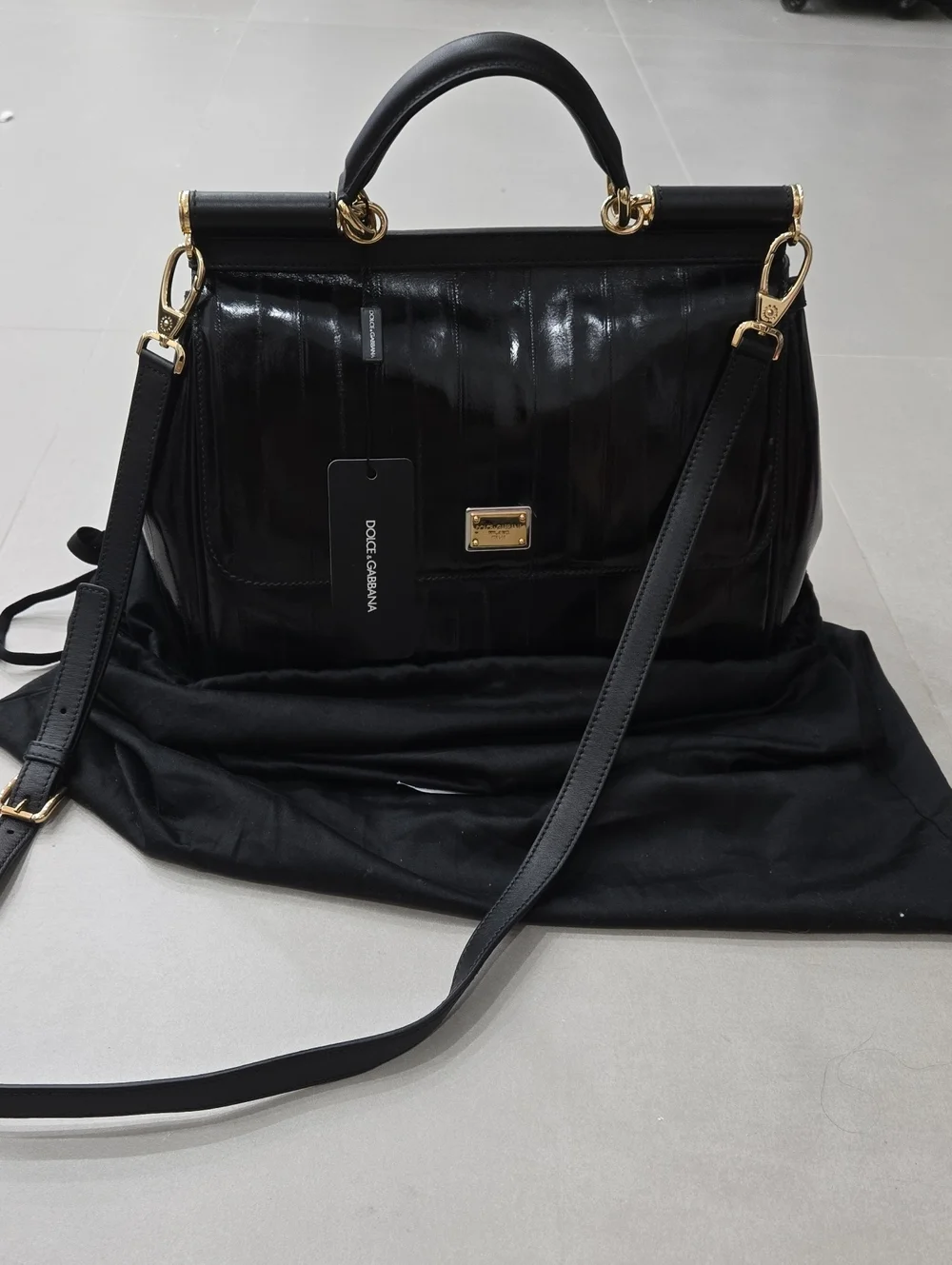 NWT! Dolce & Gabbana Miss Sicily Bag In Black Eel Leather & Leopard Interior-